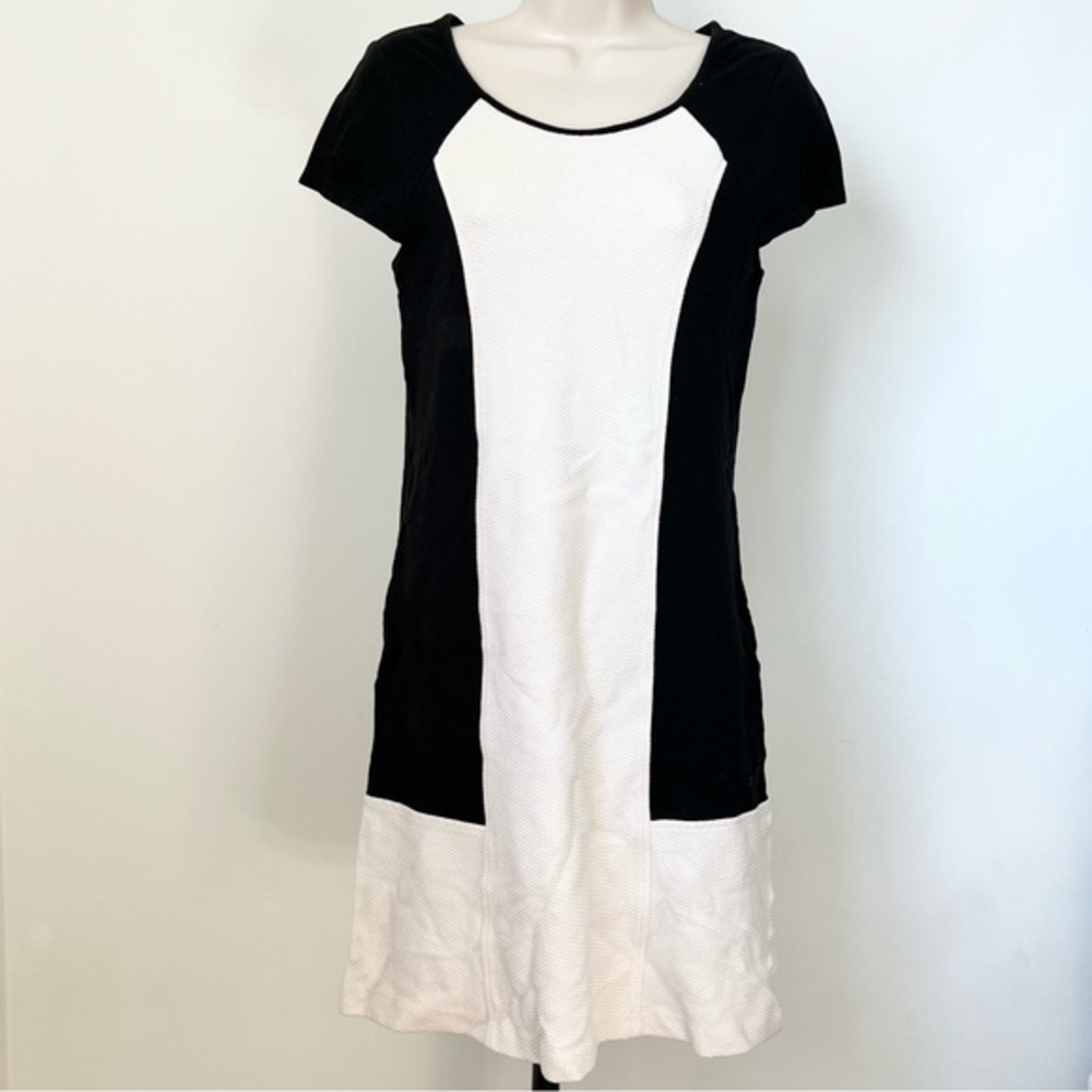 Anthropologie color block‎ dress Maeve Size S black white stretchy knit midi